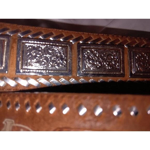 Justin Belt Mens Size 40 Brown Silver Leather Concho Western 9078 D - Picture 8 of 9